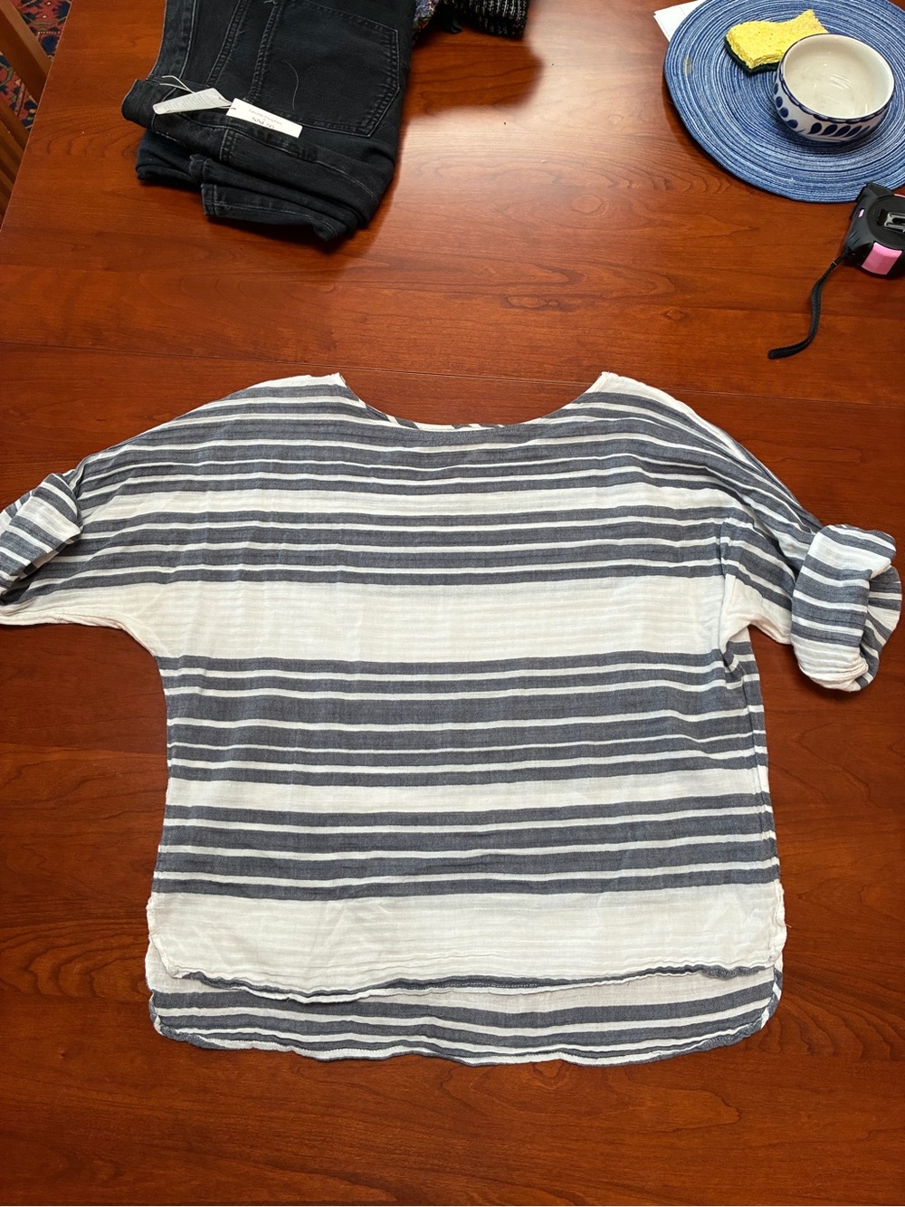 LOFT White & Navy Striped Short-Sleeve Tunic